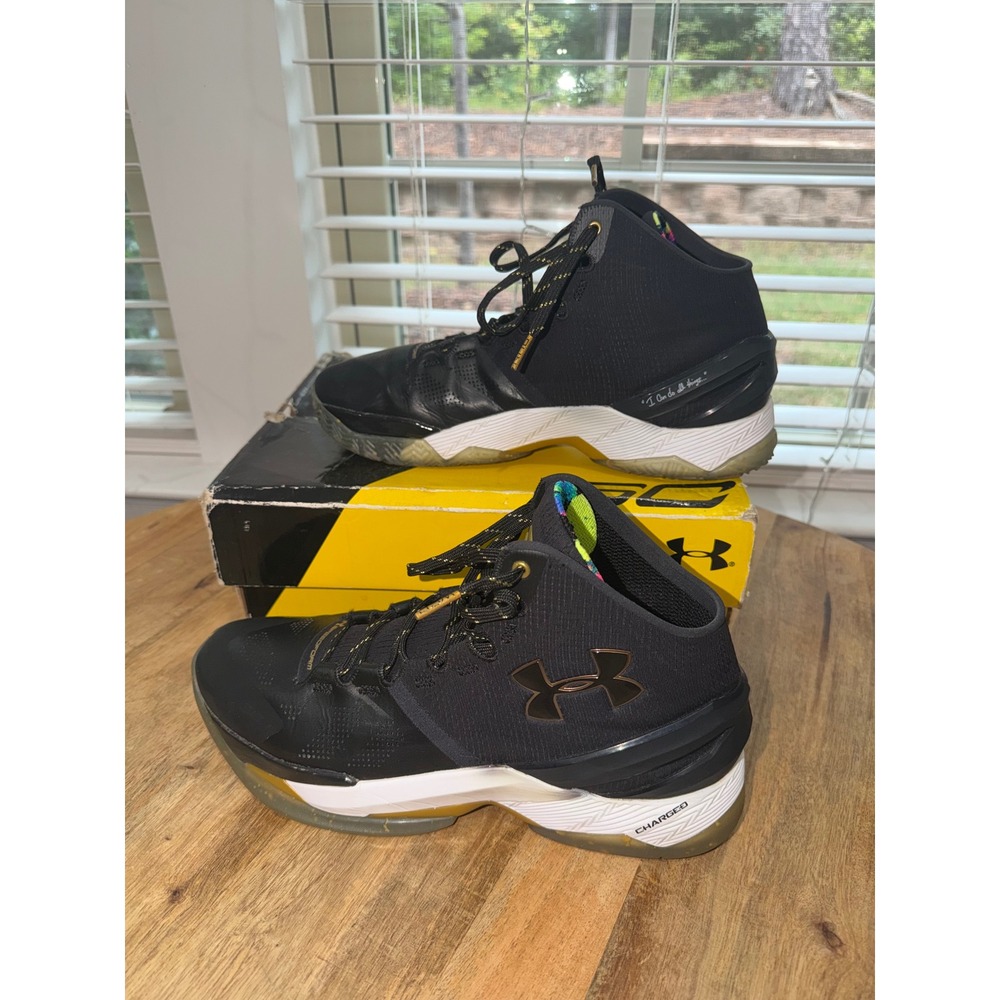 Under Armour Curry 2 Black Knight Basketball Shoes Gold 1259007-001 Mens 11